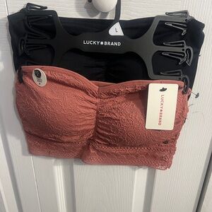 Lucky Brand Black and Coral Lace Bralette Duo